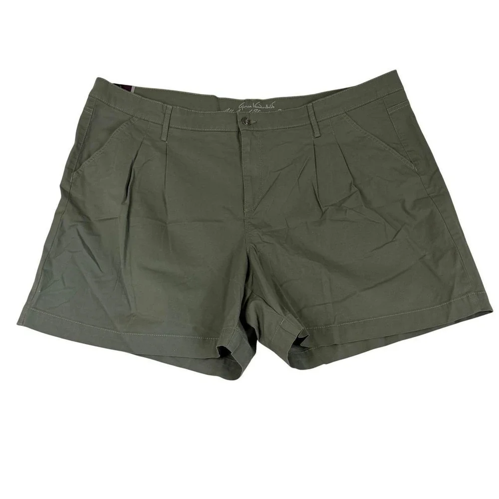 Gloria Vanderbilt Womens 22W Olive Green Pleated Shorts High Rise Relaxed Leg